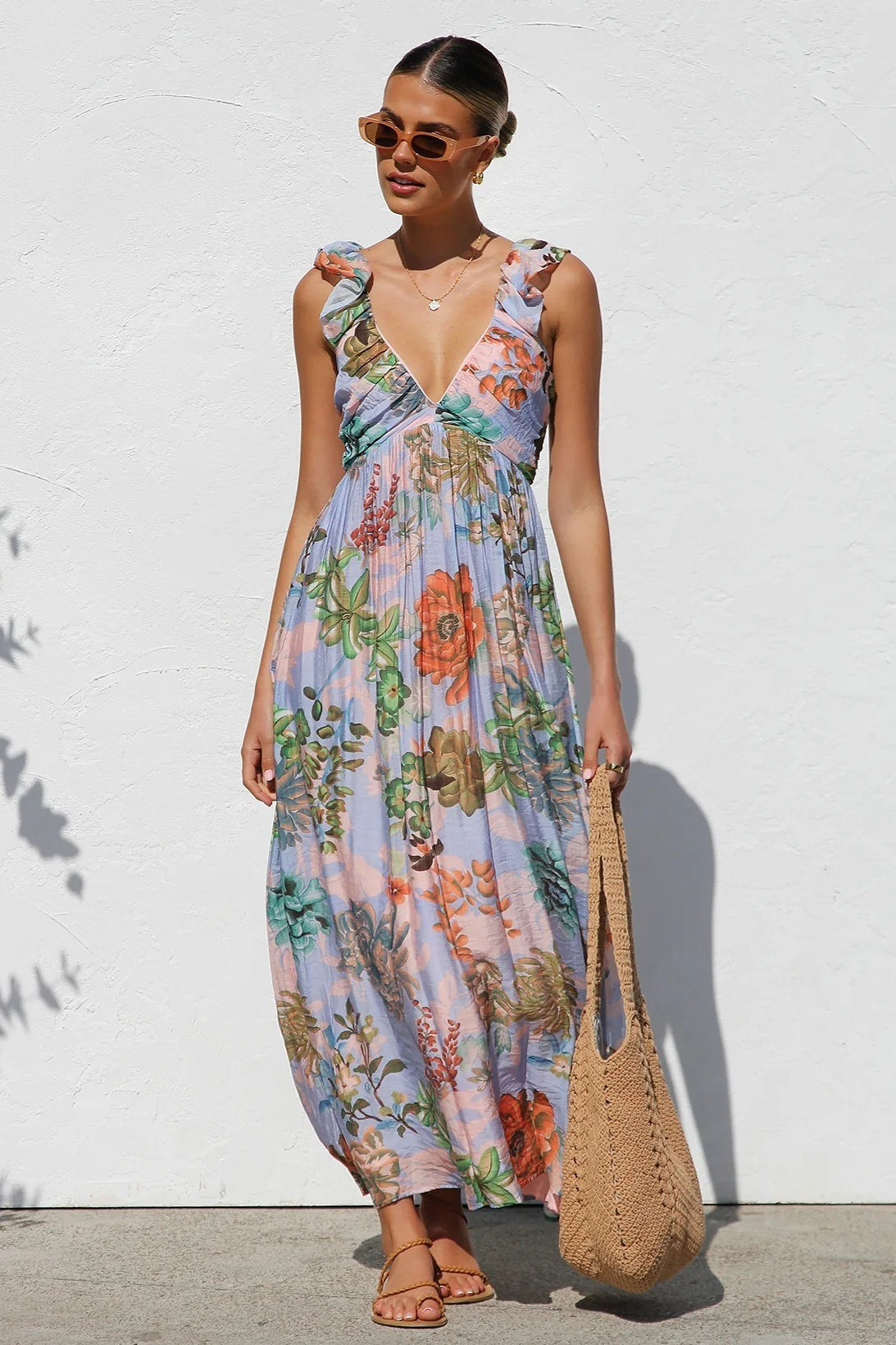 V-Neck Print Swing Cami Maxi Dress
