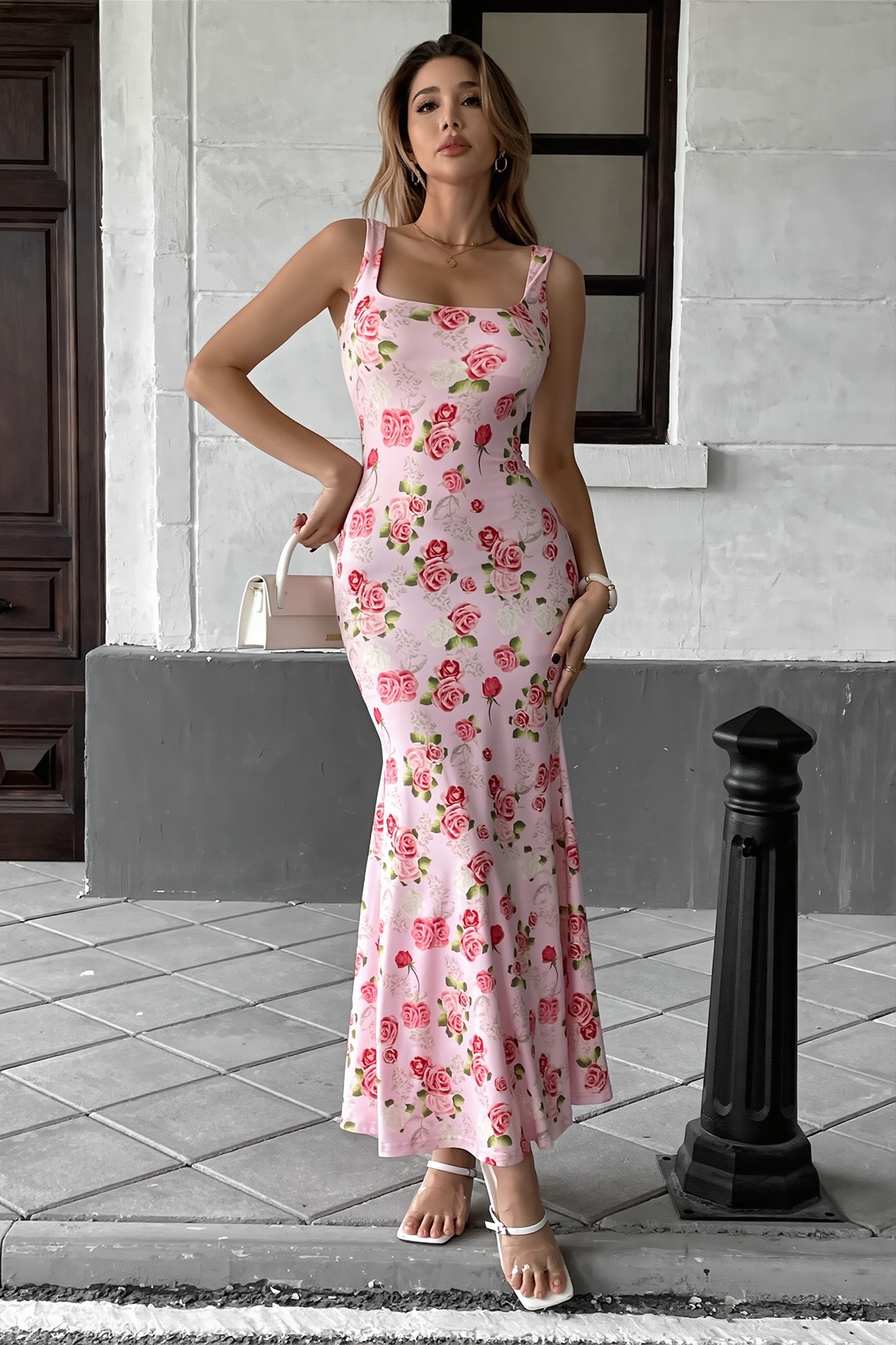 Pink Floral Cami Maxi Dress