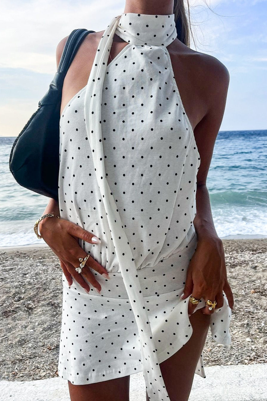 Polka Dot Halter High-Waist Mini Dress