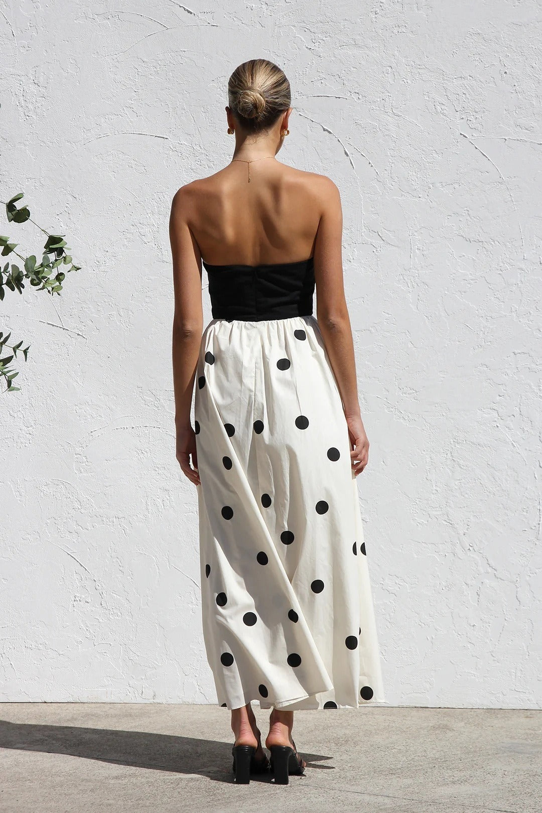 Polka Dot Strapless A-Line Maxi Dress