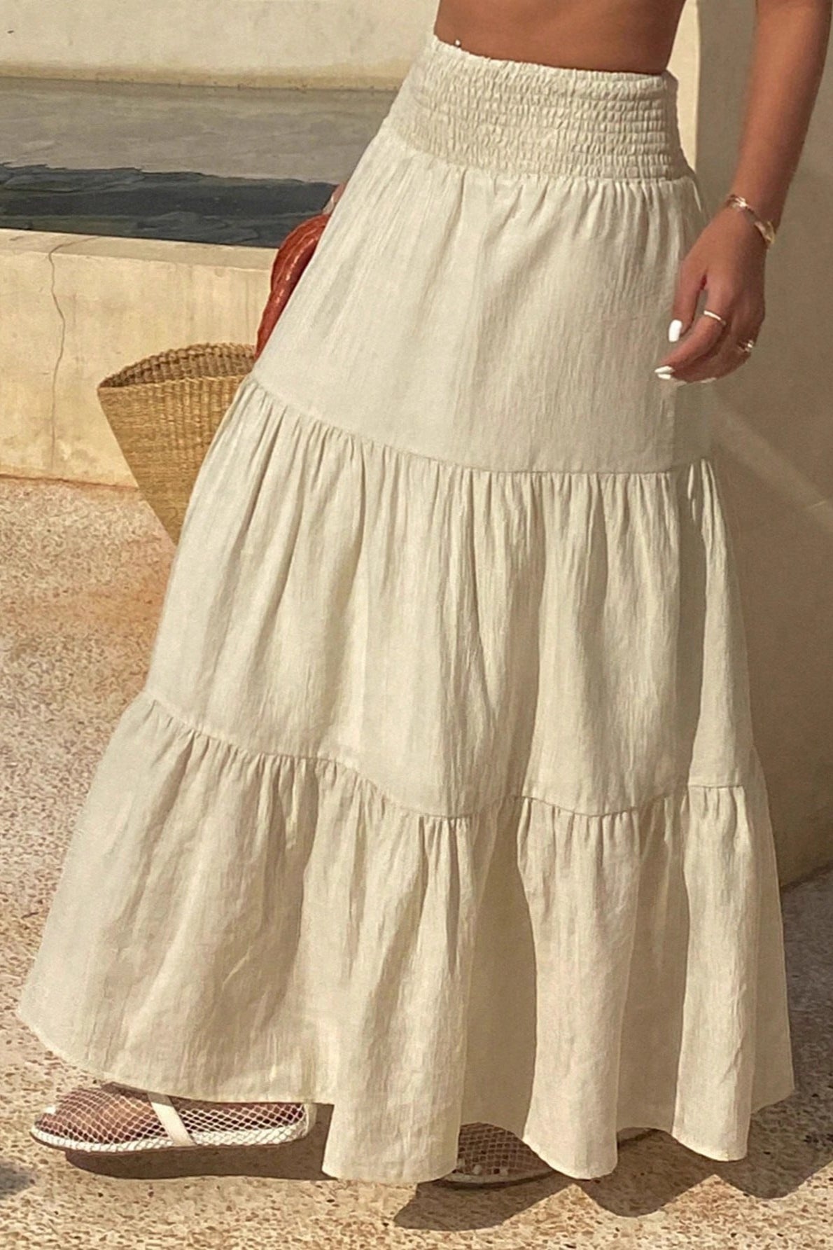 Solid Asymmetric Drape Midi Skirt