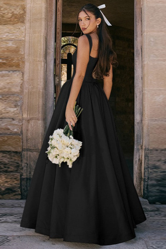 Solid A-Line Long Prom Dress