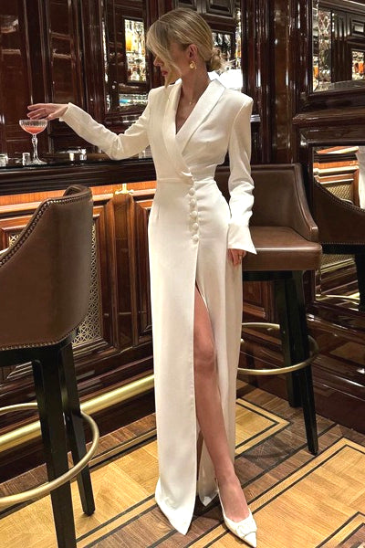 V-Neck Long-Sleeve Blazer Maxi Dress