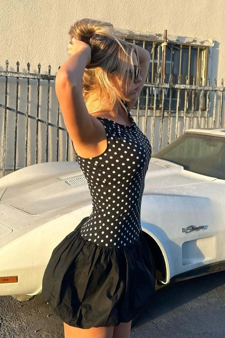 Polka Dot Cami Tulip-Hem Mini Dress