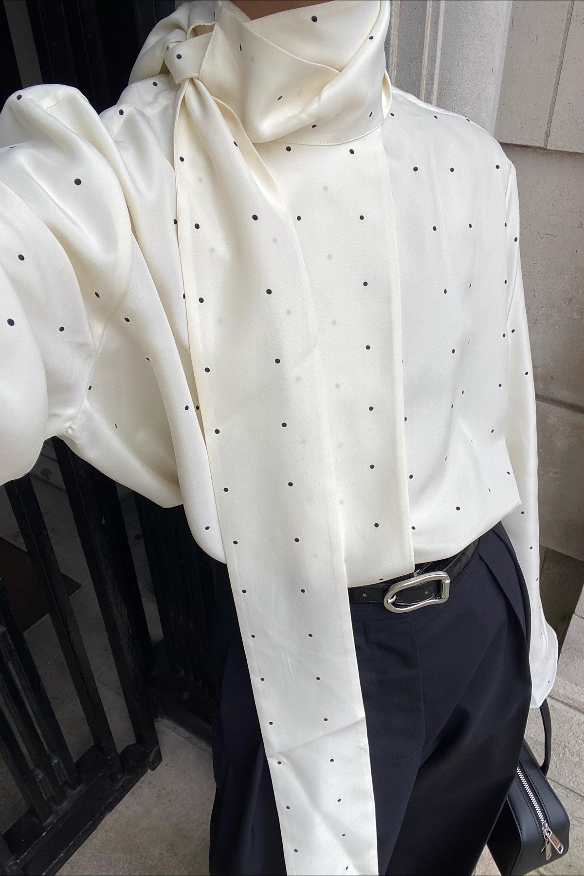 Polka Dot Ribbon Commuter Blouse