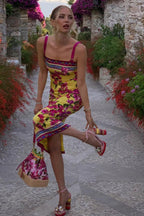 Vintage-Print Cami Slim Midi Dress