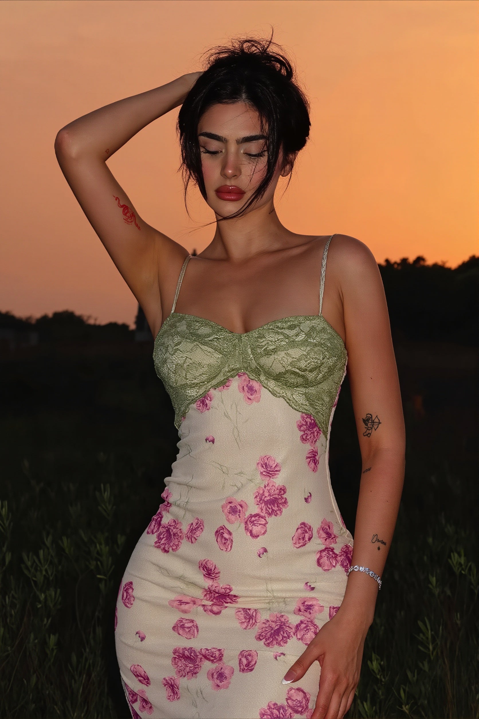 Floral Contrast-Lace Cami Maxi Dress