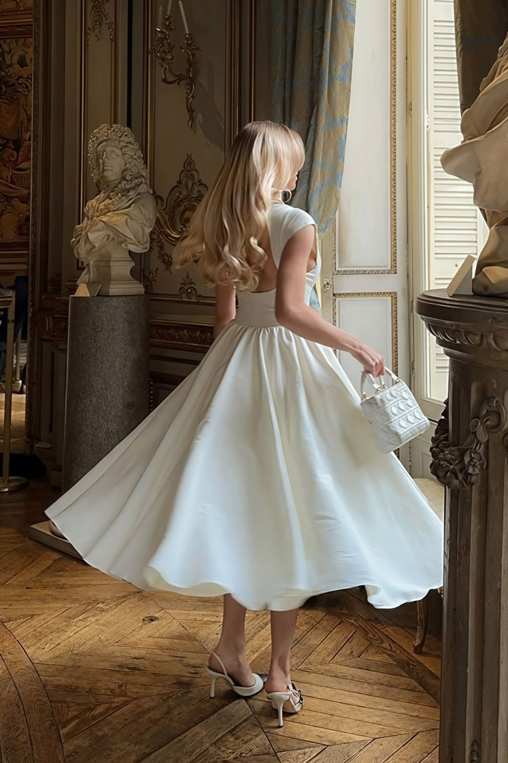 Solid Backless Swing Midi Dress