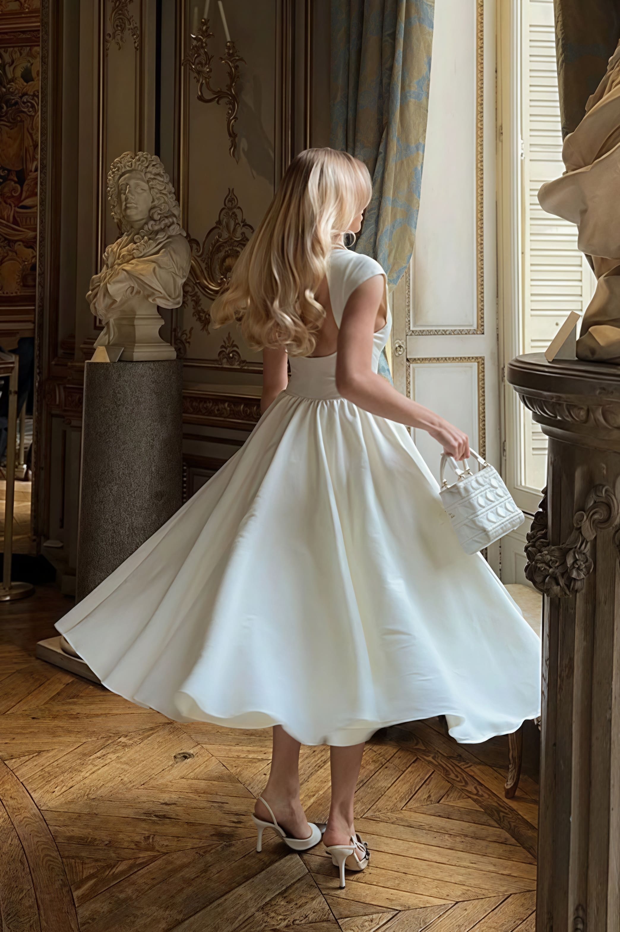 Solid Backless Swing Midi Dress