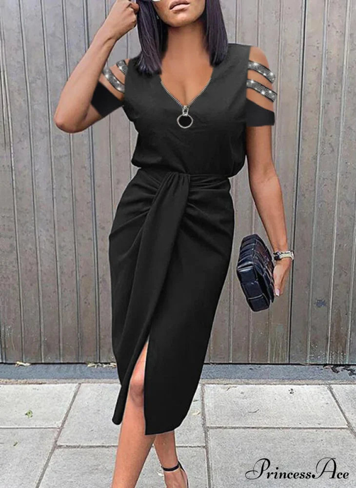 Lace V-Neck Long-Sleeve Party Dress