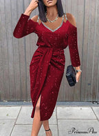 Lace V-Neck Long-Sleeve Party Dress