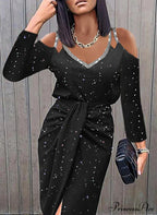 Lace V-Neck Long-Sleeve Party Dress