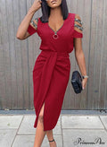 Lace V-Neck Long-Sleeve Party Dress