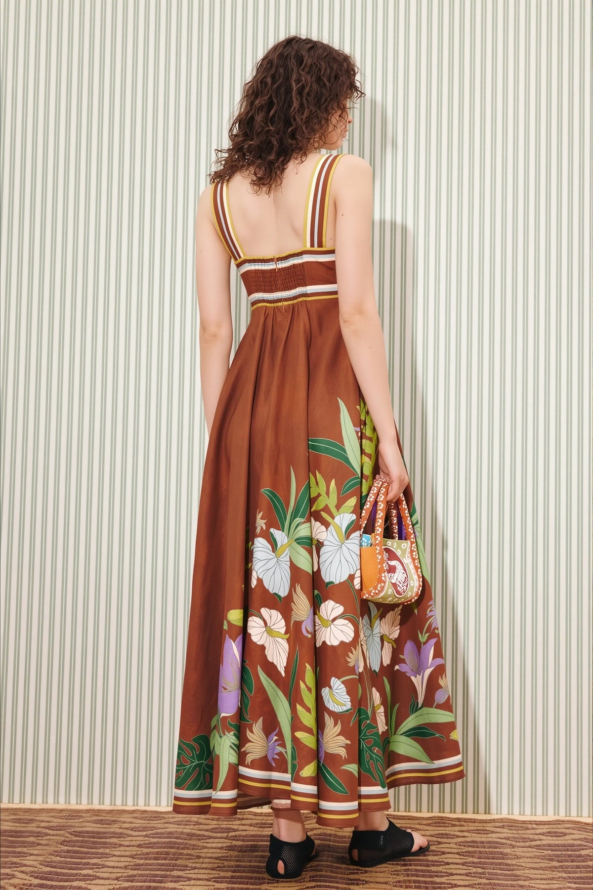Floral-Stripe Casual Boho Dress
