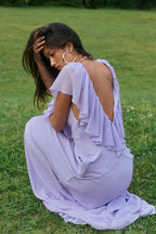 Deep-V Ruffle Solid Maxi Dress