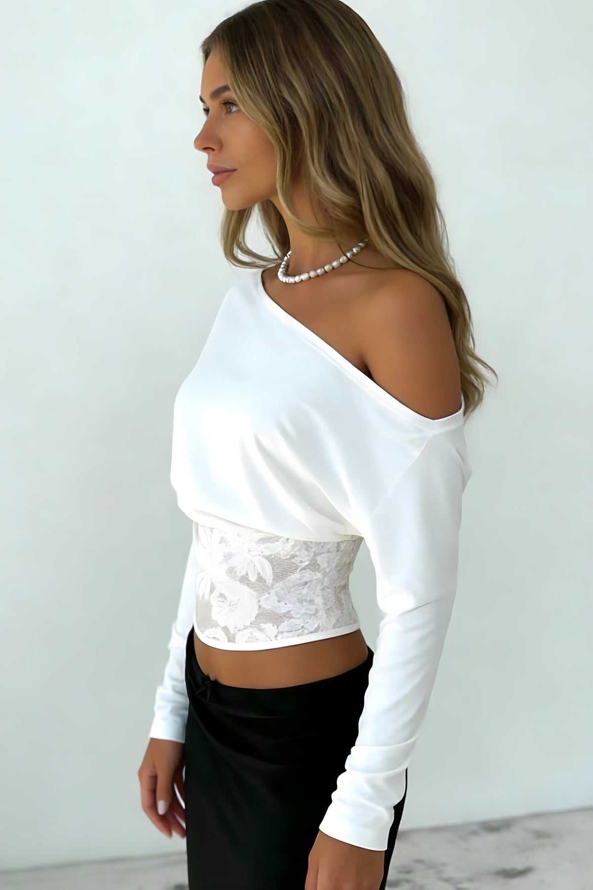 Lace-Splice Off-Shoulder Blouse
