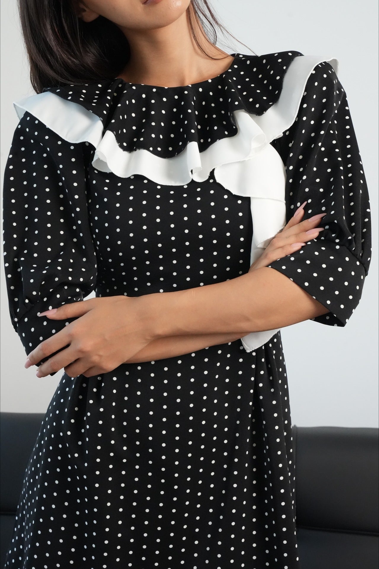 Polka Dot Puff-Sleeve Mini Dress
