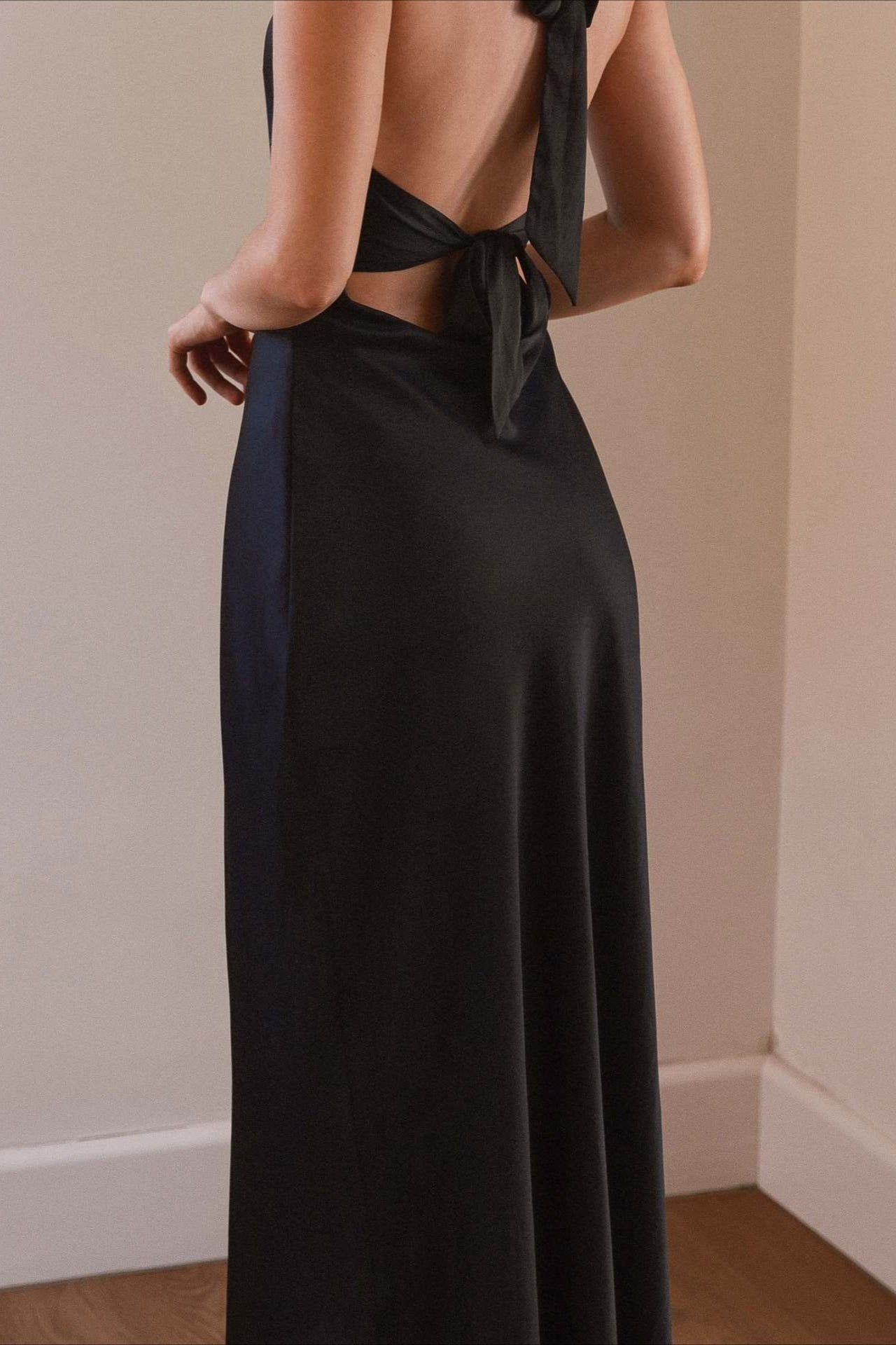 Solid V-Neck Slim-Cut Maxi Dress