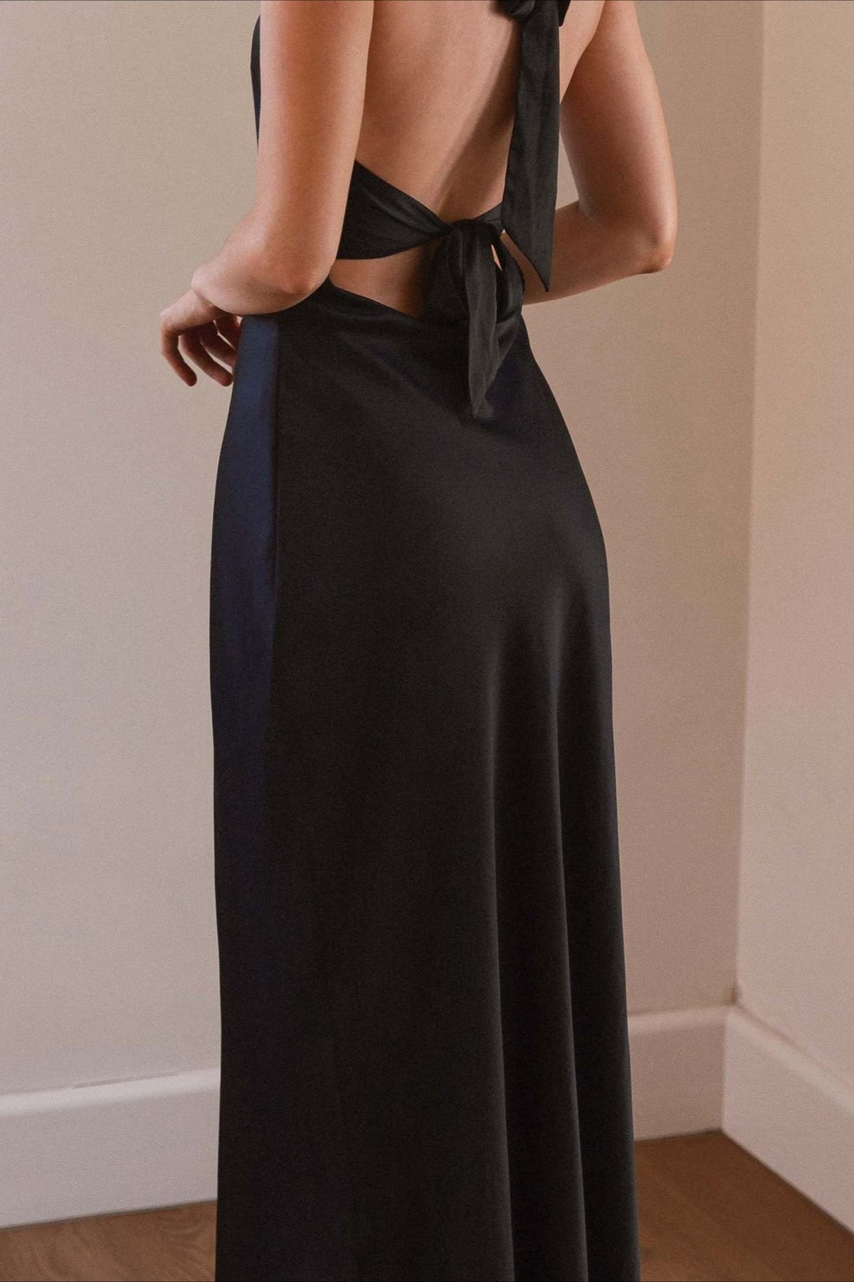 Solid V-Neck Slim-Cut Maxi Dress