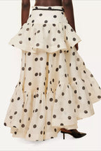 Tiered-Ruffle Polka Dot Midi Skirt