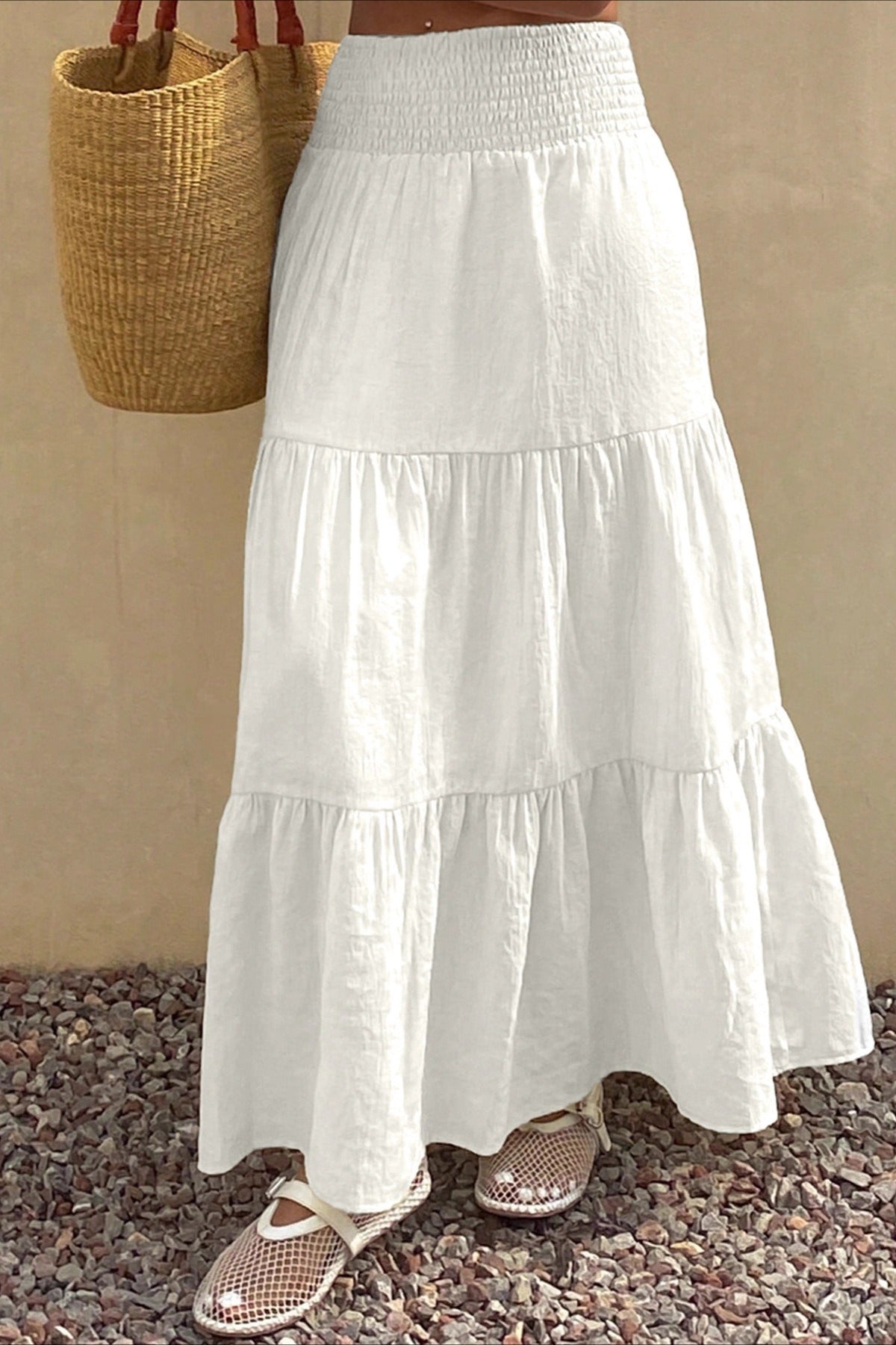 Solid Asymmetric Drape Midi Skirt