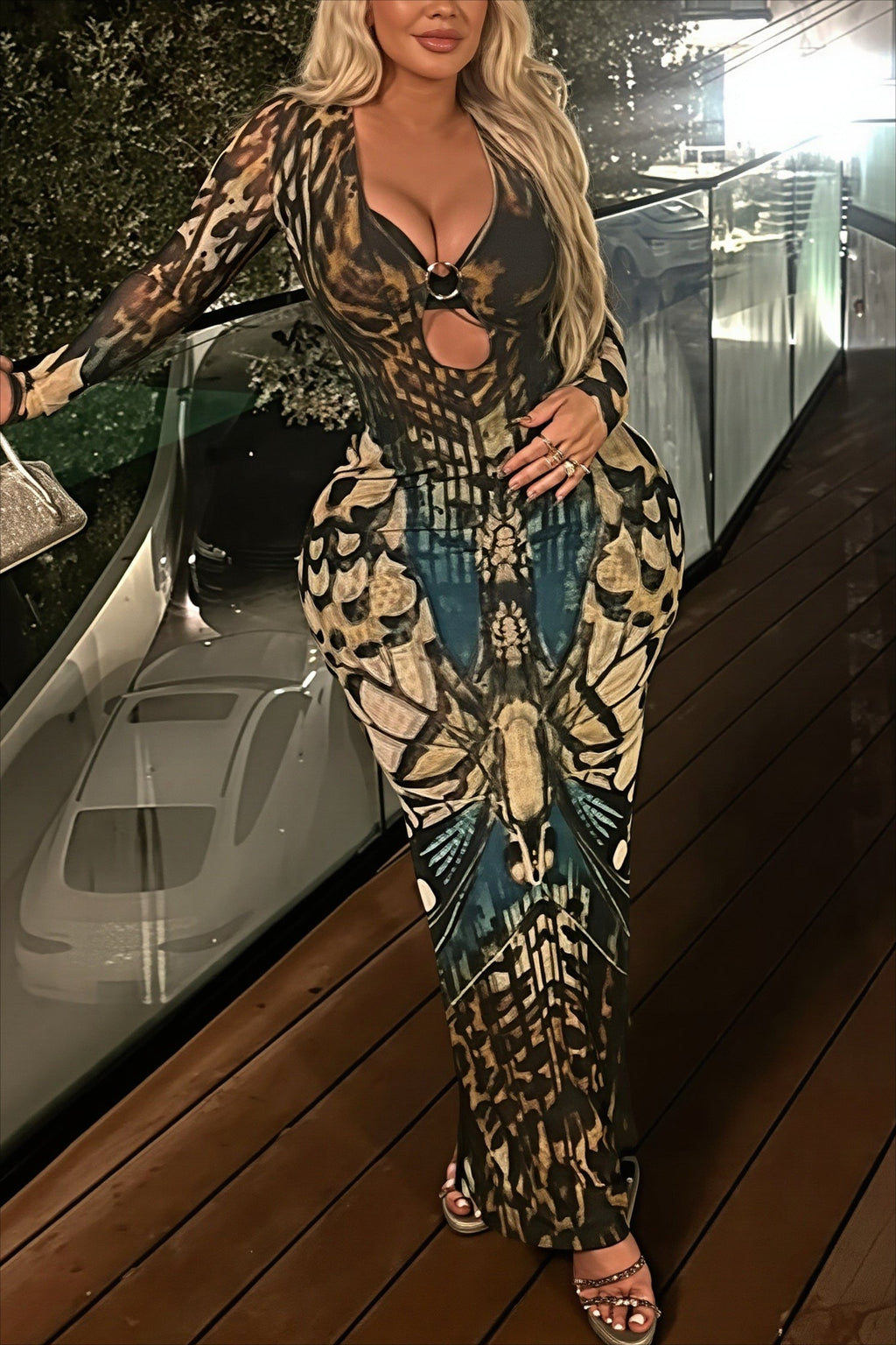 Animal-Print Buckle Cutout Maxi Dress