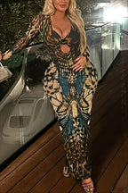 Animal-Print Buckle Cutout Maxi Dress