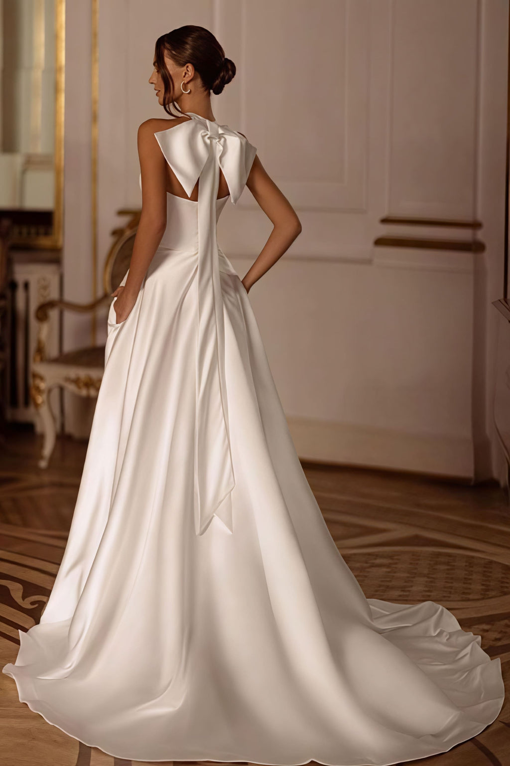 Satin Halter Train Reception Dress