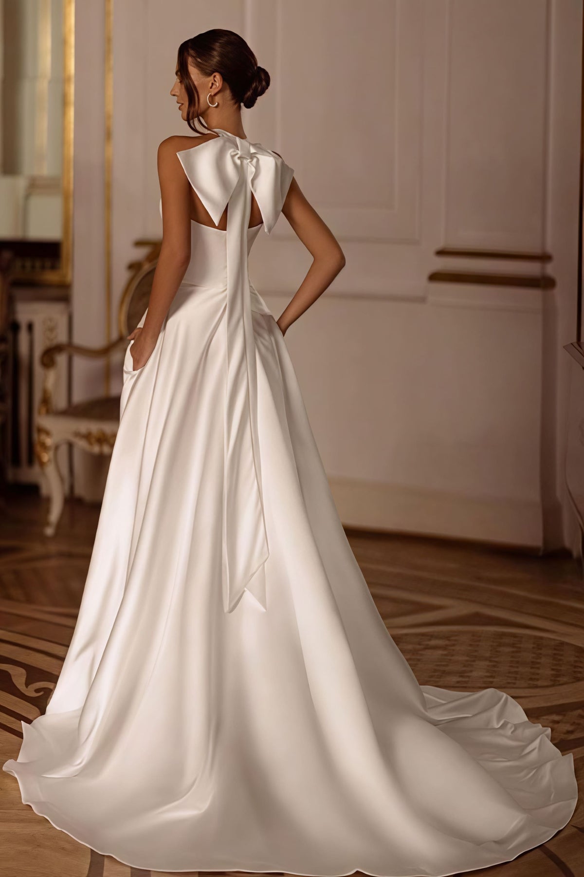 Satin Halter Train Reception Dress