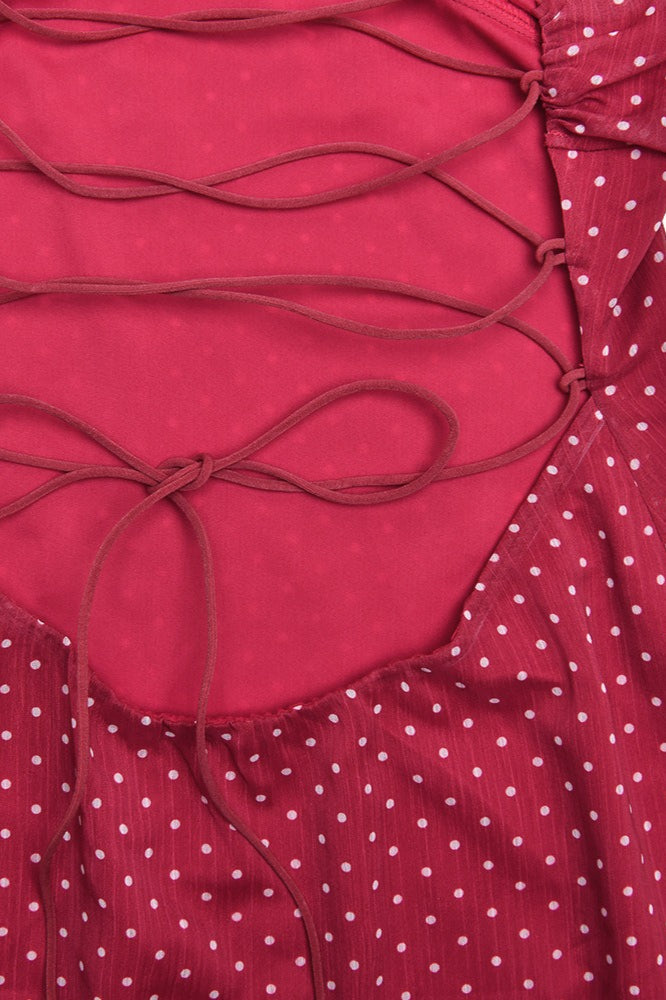 Polka Dot Chiffon Backless Tie Mini Dress