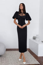 Puff-Sleeve Bodycon Maxi Dress