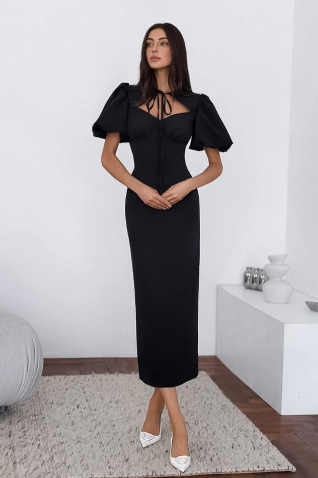 Puff-Sleeve Bodycon Maxi Dress