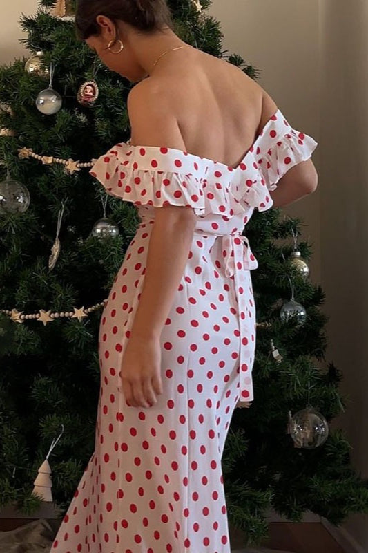Polka Dot Cami A-Line Ruffle Maxi Dress