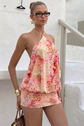 Print Halter Tie-Waist Bodycon Mini Dress