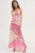 Floral Lace-Patchwork Ruffle Cami Maxi Dress