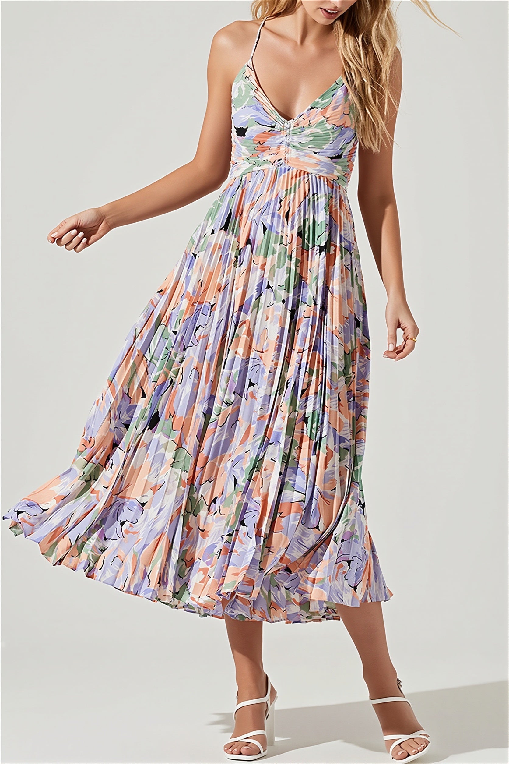 Floral Pleated Cami Maxi Dress