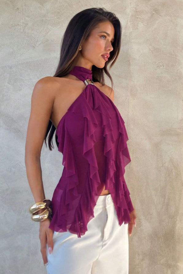 Solid Ruffle Halter Top