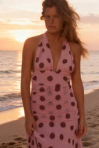 Polka Dot Backless Tie-Waist Maxi Dress