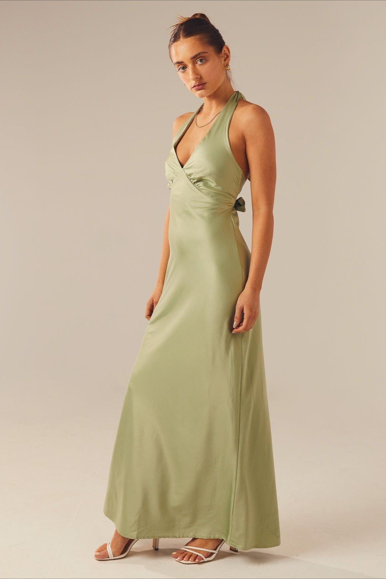Solid V-Neck Slim-Cut Maxi Dress
