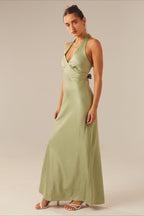 Solid V-Neck Slim-Cut Maxi Dress
