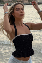 Polka Dot Ruffle Halter Crop Top