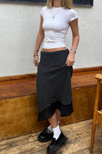Polka Dot Mesh A-Line Midi Skirt