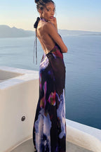 Digital Print Cowl-Neck Vacation Maxi Dress