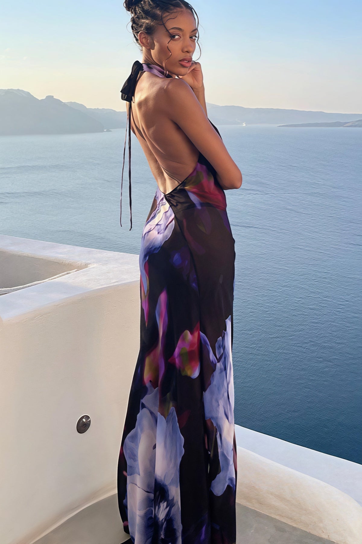 Digital Print Cowl-Neck Vacation Maxi Dress