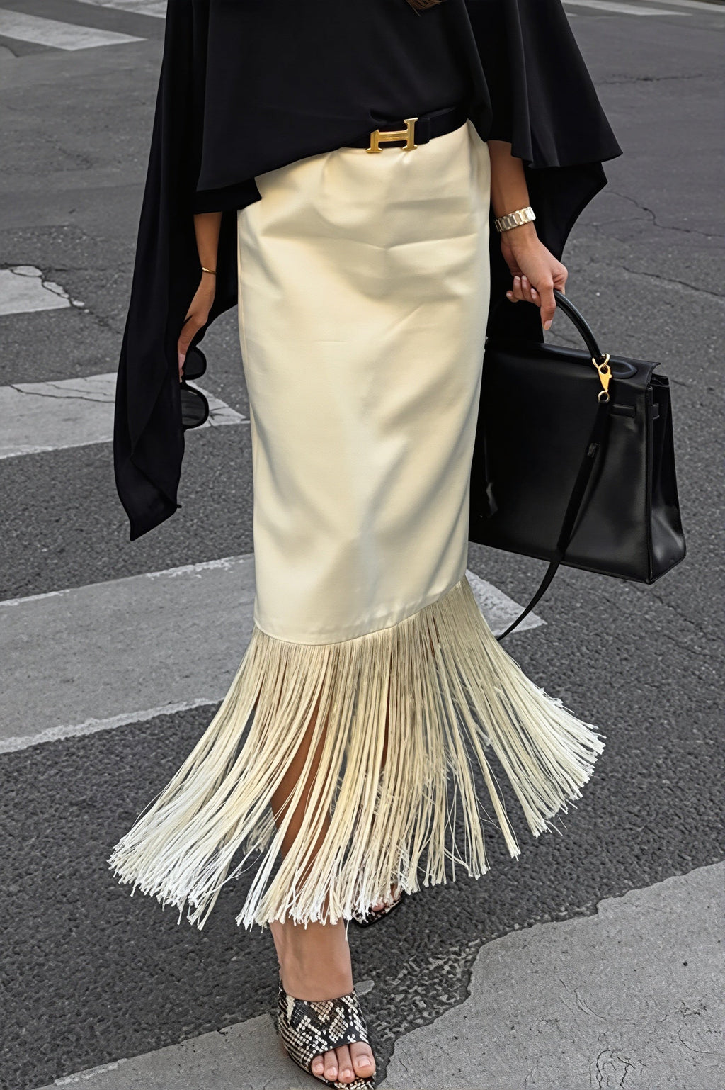 Tassel Straight Midi Skirt