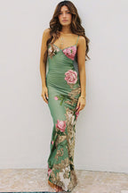 Print V-Neck Spaghetti-Strap Maxi Dress