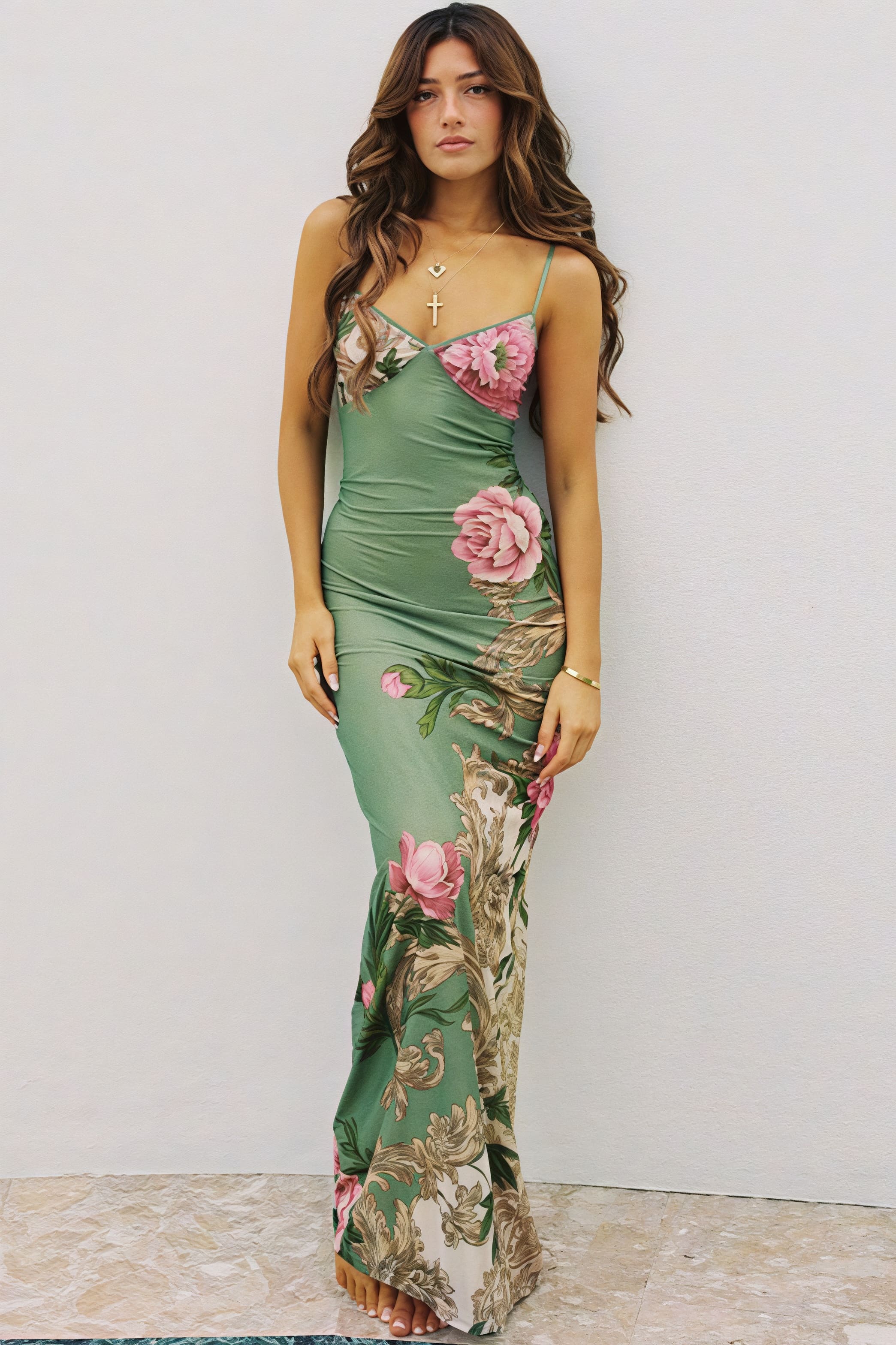 Print V-Neck Spaghetti-Strap Maxi Dress