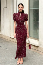 Floral Deep-V Bodycon Maxi Dress