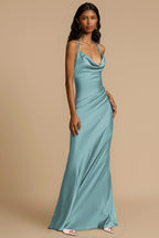 Draped-Neck Backless Prom Dress