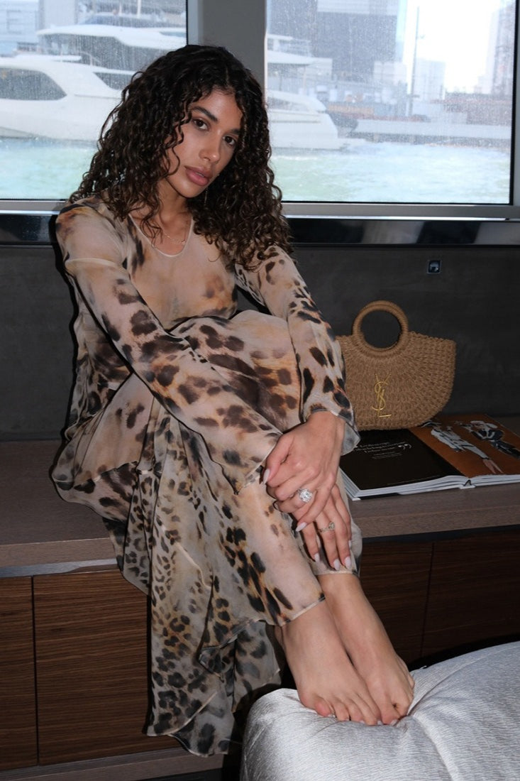 Leopard Long-Sleeve Bodycon Maxi Dress